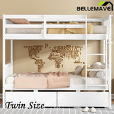 Bellemave® Twin Size Rubber Wood Bunk Bed with 2 Drawers, Ladder and Safety Guardrail(Convertible ) - Bellemave